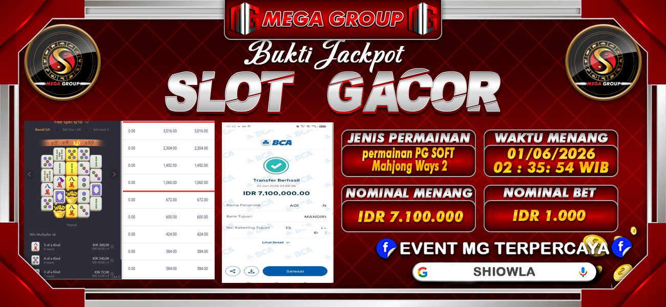 Bukti JP situs Shiowla hari Senin, 01 Juni 2026