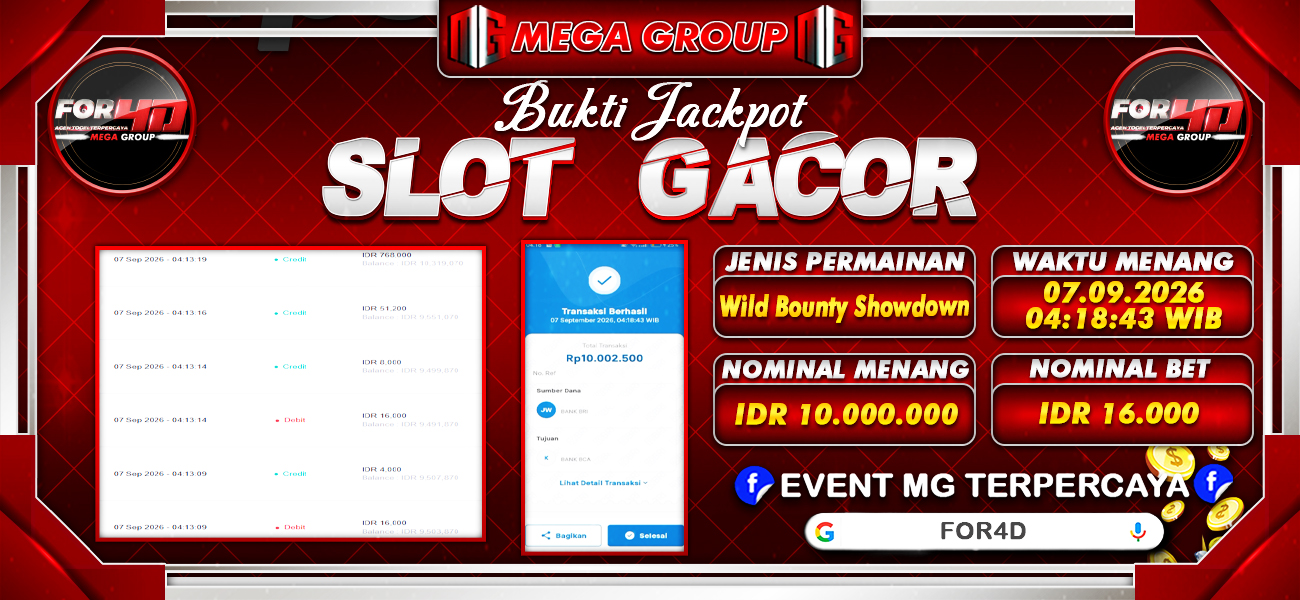 Bukti JP situs For4D hari Senin, 07 September 2026