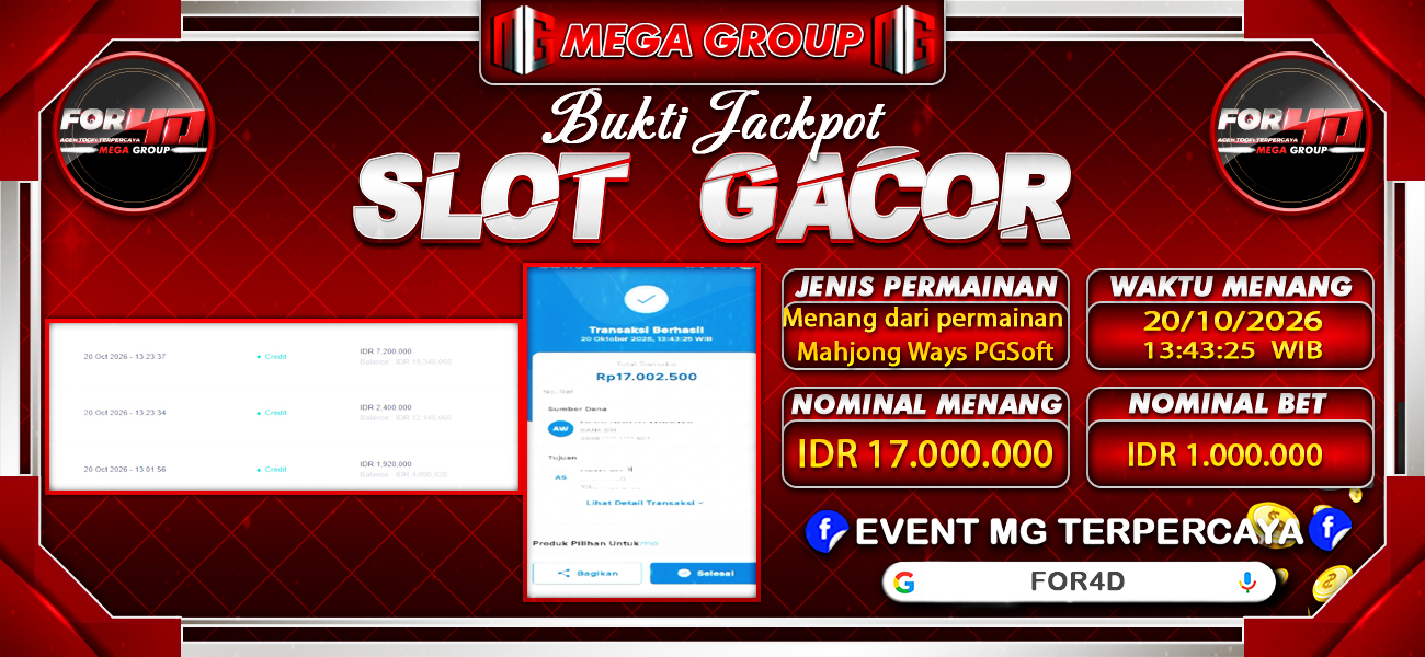 Bukti JP situs For4D hari Selasa, 20 Oktober 2026